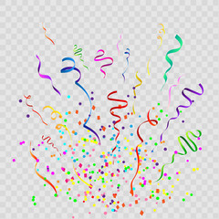 Colorful confetti and ribbons, birthday celebration or celebration. EPS 10