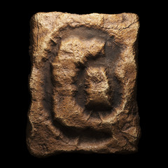 Rocky symbol at. Font of stone isolated on black background. 3d