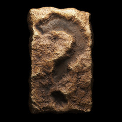 Rocky symbol question mark. Font of stone isolated on black background. 3d