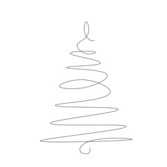 Christmas forest tree silhouette line drawn vector illustration