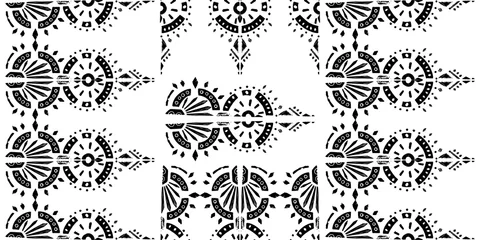 Schilderijen op glas Heometrict pattern etnic indian black ornamental on color background. Navajo motif texture ornate  design for surface print. © WI-tuss