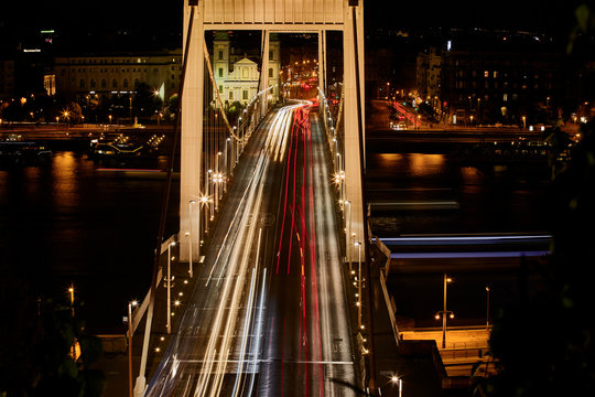 Night view on the Secheni chain bridge across the Danube