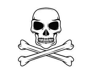 Skull with Crossed Bones Illustration with Silhouette Style