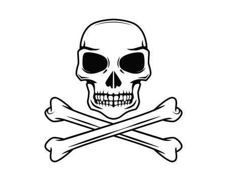 Skull with Crossed Bones Illustration with Silhouette Style