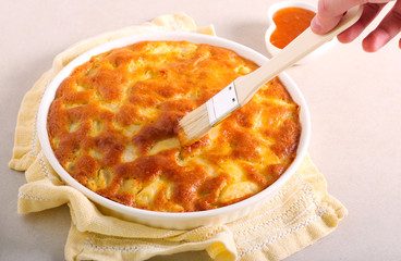 Apricot jam glazed pear cake