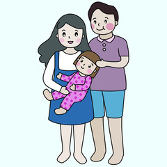 lovely warm Families With mom, dad and one little daughter Vector Illustration