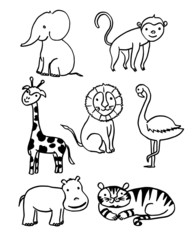hand drawn set of animal doodle