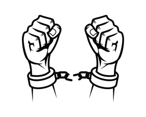 Broken Handcuff as Symbol of Freedom with Silhouette Style