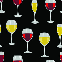 Wine, champagne drink vector seamless pattern on black background . Concept for menu, cards, wallpaper, wrapping paper 