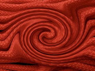 Background texture: spiral of bright nylon rope. Abstraction, loop of rope, close-up.