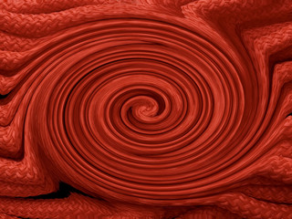 Background texture: spiral of bright nylon rope. Abstraction, loop of rope, close-up.