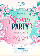 Fototapeta Spring party poster with full blossom flowers. Spring flowers background obraz