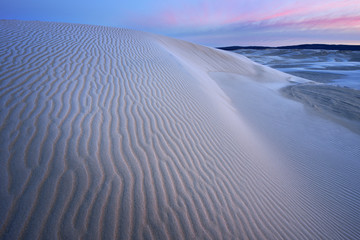 Winter landscape of the Silver Lake Sand Dunes at dawn, Silver Lake State Park, Michigan, USA