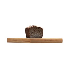 A loaf of bread on a wooden board on a white background. Isolate.