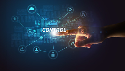 Hand touching CONTROL inscription, Cybersecurity concept