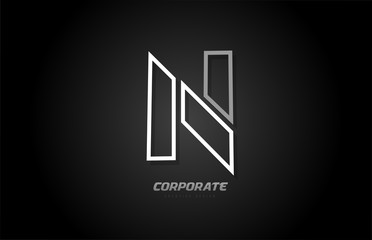 black and white line company business N letter alphabet logo icon design
