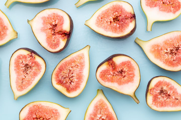 Fig fruits isolated on white background. Top view. Flat lay pattern