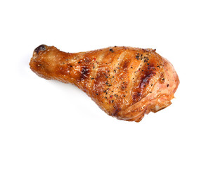 Grill roast bbq chicken leg isolated on white background