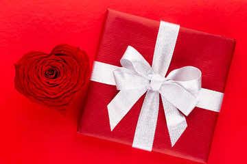 Red rose heart shaped. Valentine or Wedding background.