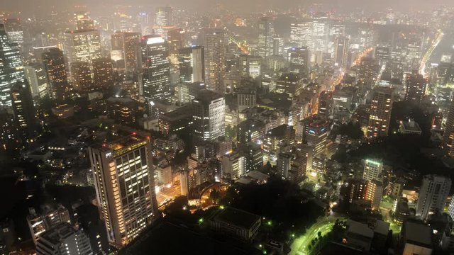 Tokyo, Japan, night time traffic from above in timelapse