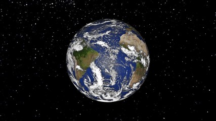 Planet Earth. Planet Earth space view. The World Globe from Space in a star field showing the terrain and clouds. 3D-rendering