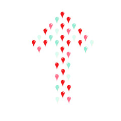 Arrow from red and blue point. Art object isolated for web, for print