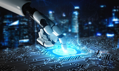 3D rendering artificial intelligence AI research of robot and cyborg development for future of...