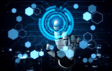3D rendering artificial intelligence AI research of robot and cyborg development for future of...