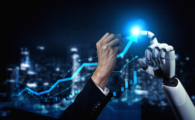 3D rendering artificial intelligence AI research of robot and cyborg development for future of...