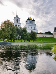 Fototapeta premium Pskov Kremlin with embankment of the Pskovka River