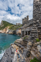 Ligurian coast. View from the old fortress in Portovenere town, Italy