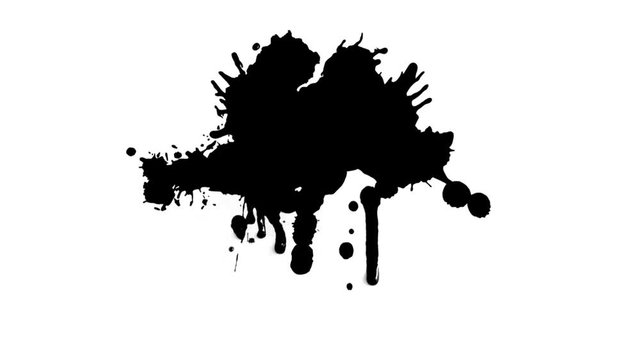 Black ink splatters on white background with running drips, set of 3