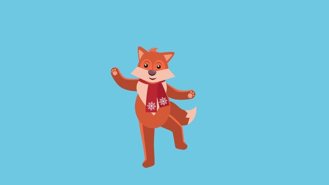 Cartoon Little Fox Flat Christmas Character Music Dance Animation Includes Matte
