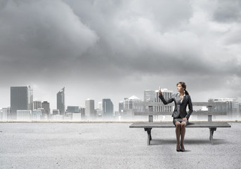 Business woman taking selfie photo or chatting