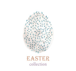 Watercolor Happy Easter set, Colored eggs with pink flower and spring floral, isolated on a white background, vintage watercolor illustration for design postcard