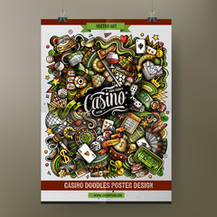 Cartoon colorful hand drawn doodles Casino poster