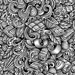 Chocolate vector hand drawn doodles seamless pattern.