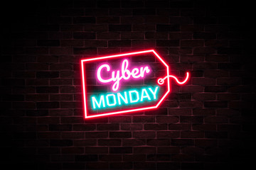 Cyber monday neon banner, advertising text, sale promotion,luminous signboard, nightly.