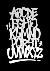 Hand lettering graffiti font with decorations. Vector alphabet