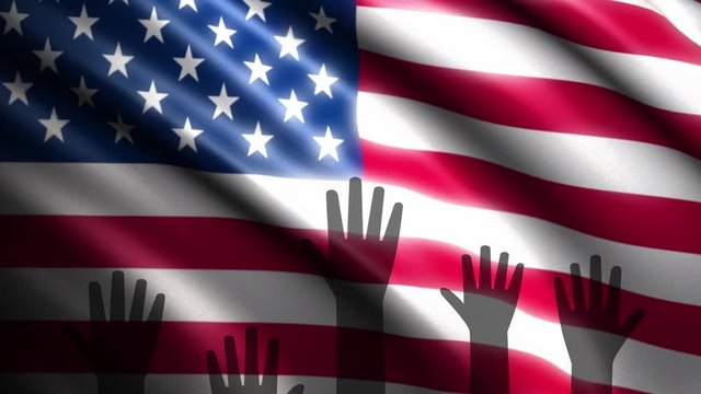 USA flag background, 3d animation with black move hends, Juneteenth Independence Day