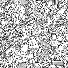 Cartoon cute doodles hand drawn Cleaning seamless pattern