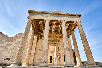 ATHENS, GREECE - 2019 May 18: Tourists in ancient ruins Parthenon Temple in a summer day in Acropolis Greece, Athens