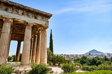 ancient ruins Roman Agora in a summer day in Acropolis Greece, Athens