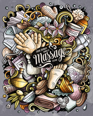 Massage hand drawn vector doodles illustration. Spa salon poster design.