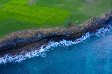 Cliffs and Mill of El Bolao, C&oacute;breces, Alfoz de Loredo Municipality, Cantabrian Sea, Cantabria, Spain, Europe