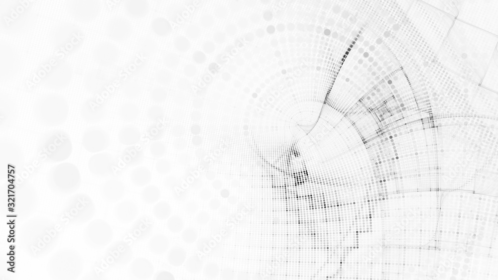 Aufkleber Abstract white and black background element. Fractal graphics 3d illustration. Wide format composition of grid cells and circles. Information technology concept.