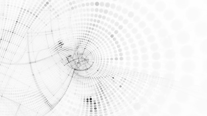 Abstract white and black background element. Fractal graphics 3d illustration. Wide format composition of grid cells and circles. Information technology concept.