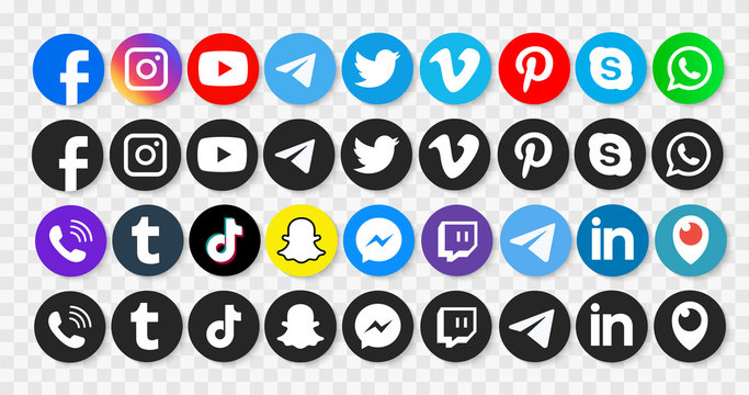 Social media icons illustration. facebook, twitter instagram and telegram, skype, youtube logo