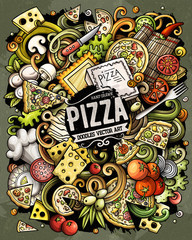 Cartoon vector doodles Pizza illustration. pizzeria funny picture