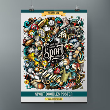 Cartoon colorful hand drawn doodles Sports poster